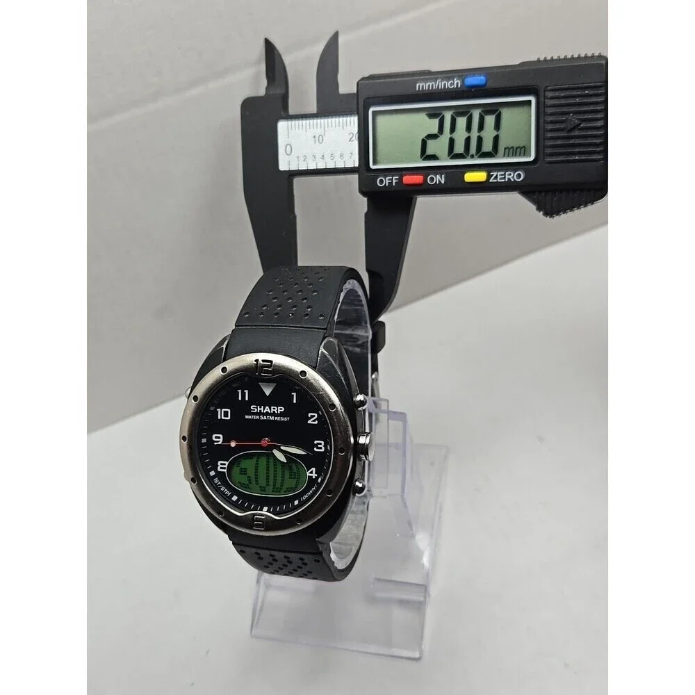 Sharp Analog Digital Quartz Sport Watch 5 ATM Black Rubber Band New Battery Mens